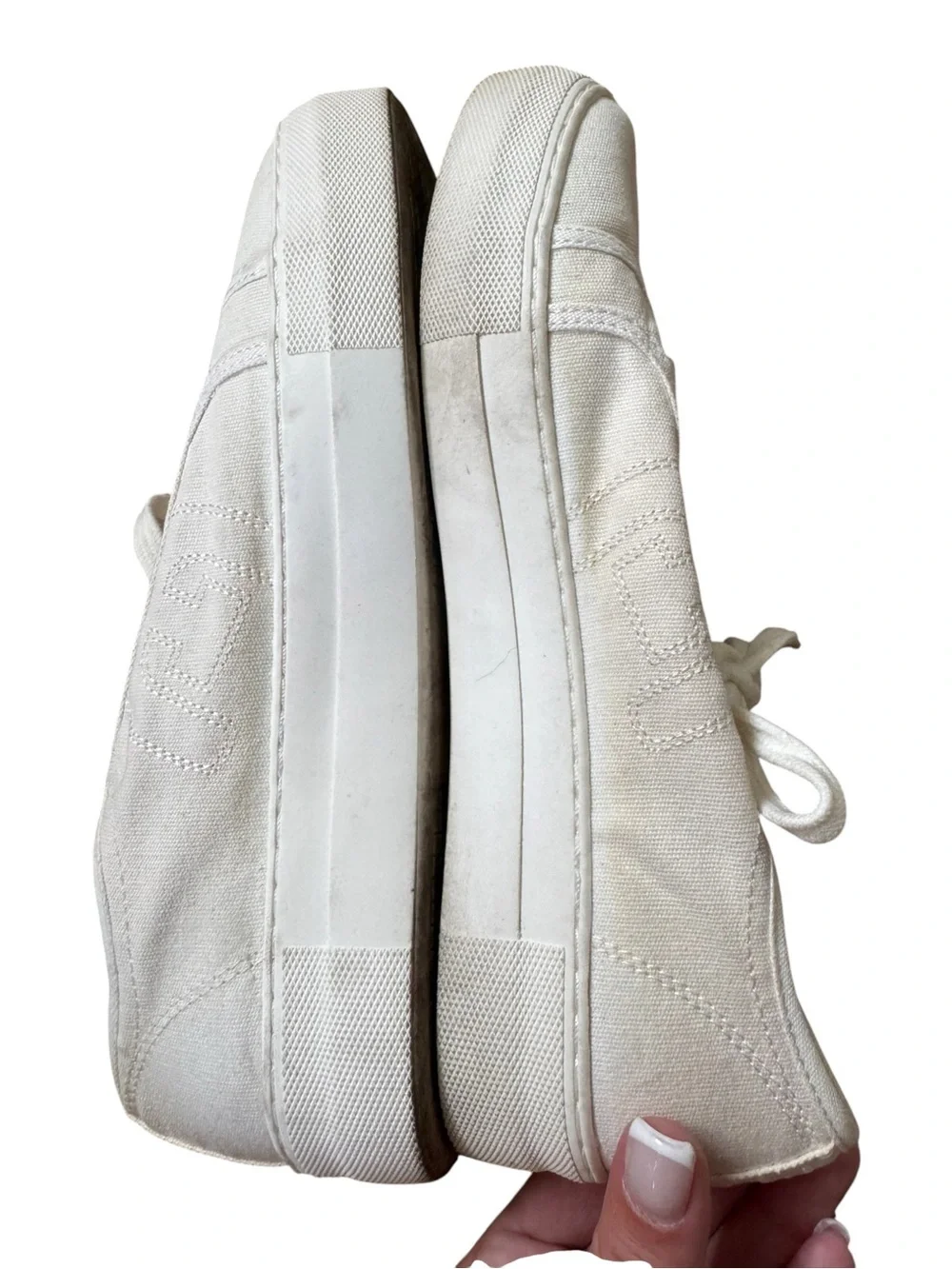 Sam Edelman Off-White Canvas Lace-Up Sneakers